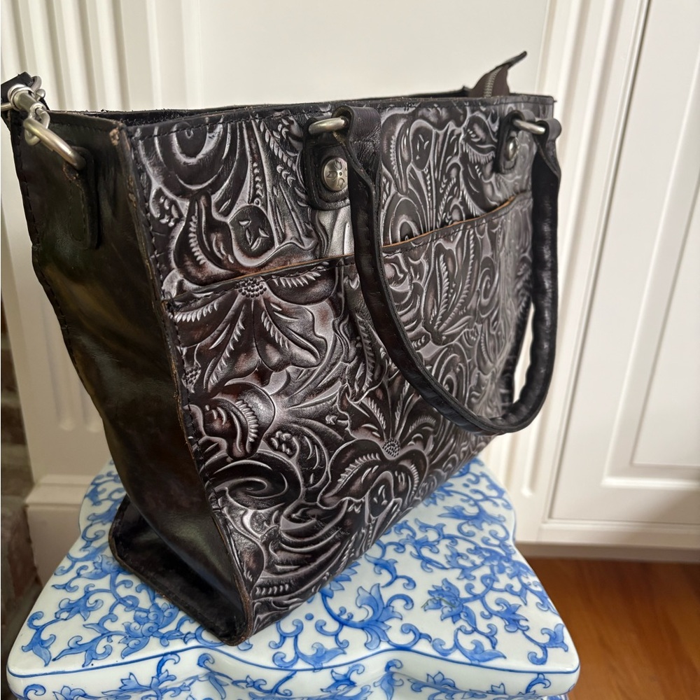 Patricia Nash Black and Gray Embossed Leather Tote
